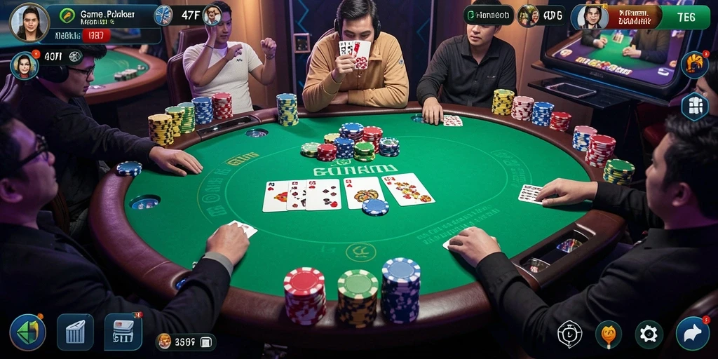 Screenshot utama 47F menampilkan gameplay Poker yang mengasyikkan.