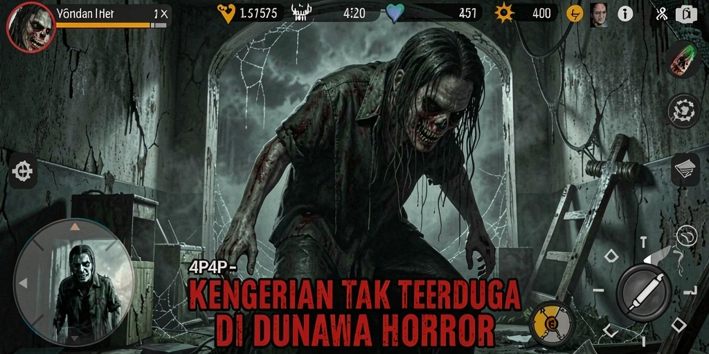 Screenshot gameplay menampilkan atmosfer menyeramkan dan elemen horor.