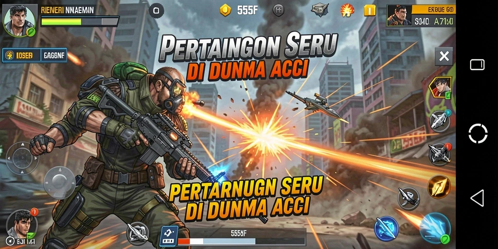 Tangkapan layar menunjukkan aksi intens dalam 555F.