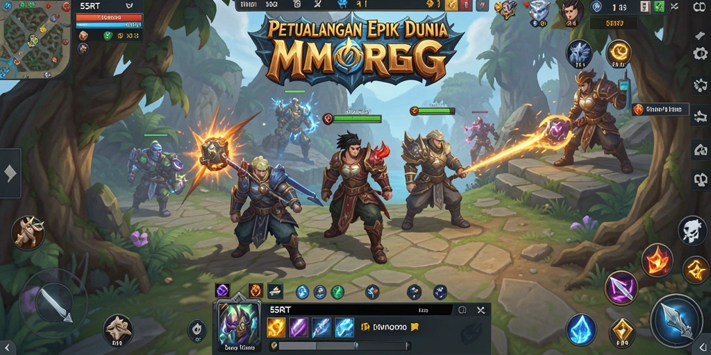 Tangkapan layar dari gameplay MMORPG yang mendebarkan di 55RT.