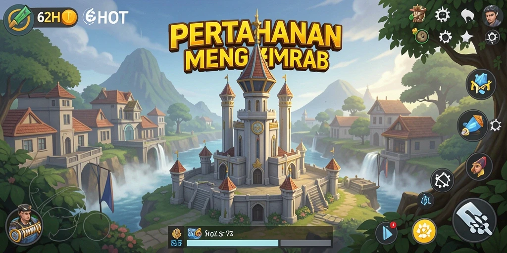 Tampilan gameplay seru di 62HOT dengan pertahanan menara yang strategis.