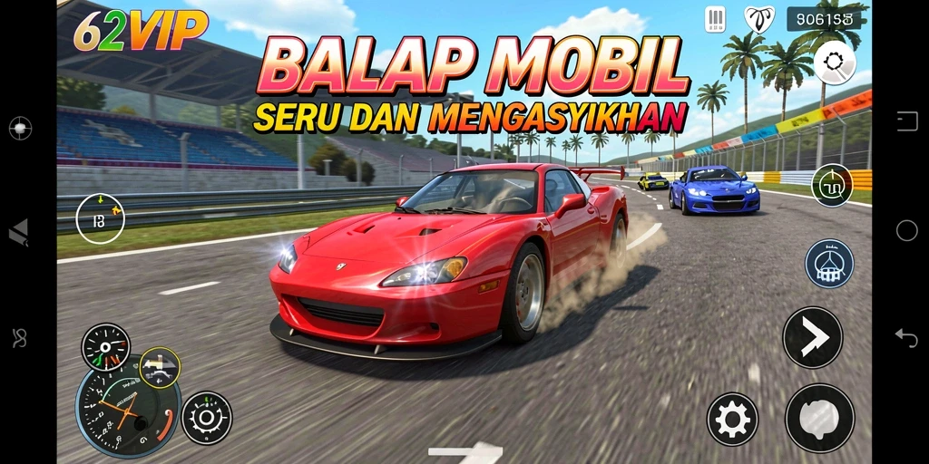 Screenshot dari gameplay <strong>62VIP</strong> menunjukkan aksi balap yang mendebarkan.