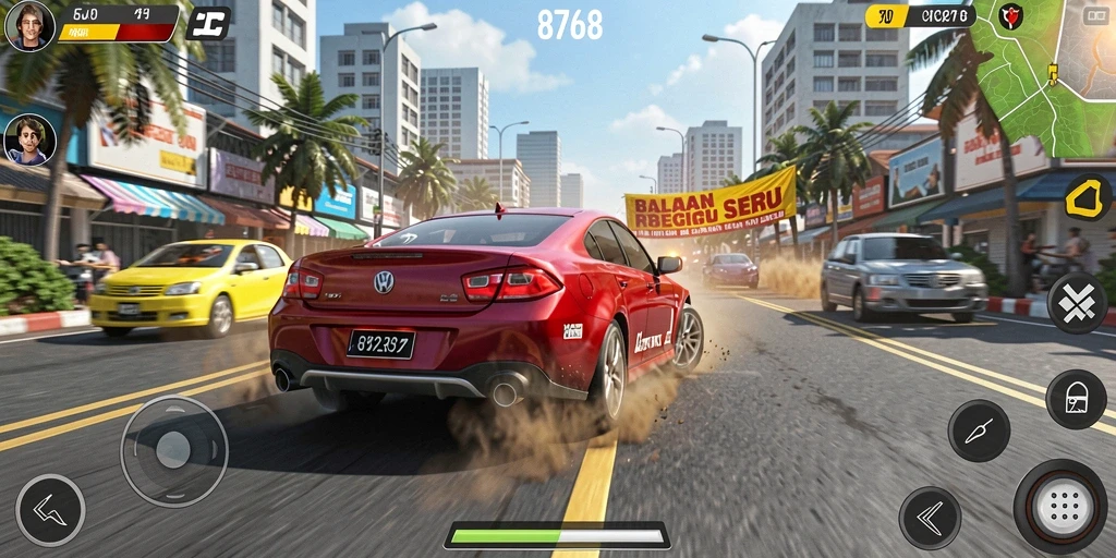 Tampilan menarik saat gameplay balapan di 8768.