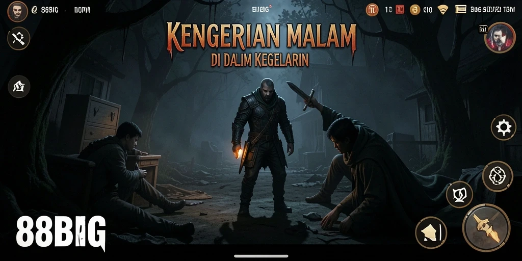 Tampilan gameplay menegangkan di 88BIG yang penuh kegelapan.