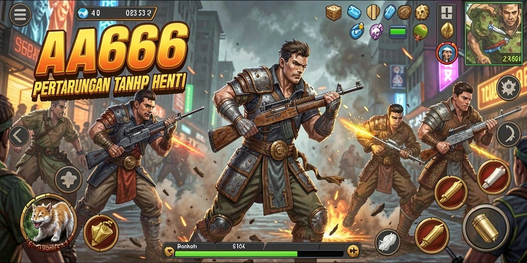 Tangkapan layar gameplay AA666 menampilkan aksi seru dan karakter yang dinamis.