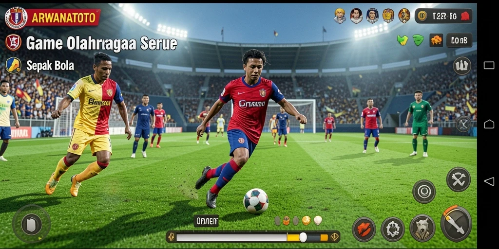 Tampilan utama ARWANATOTO dengan aksi seru dalam permainan sepak bola.