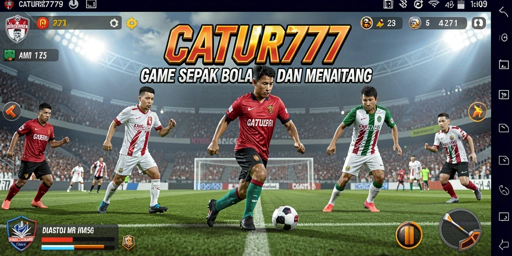 Tampilan gameplay seru dalam CATUR777 yang menggambarkan pertandingan sepak bola.