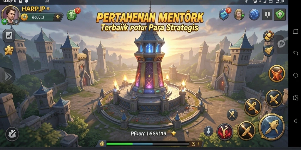 Screenshot dari gameplay menarik dari HARAPJP yang menunjukkan strategi Tower Defense.
