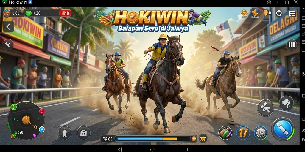 Tampilan gameplay HOKIWIN yang menegangkan di trek balapan.