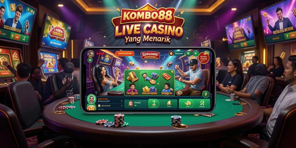 Screenshot gameplay KOMBO88 yang menampilkan dealer langsung.