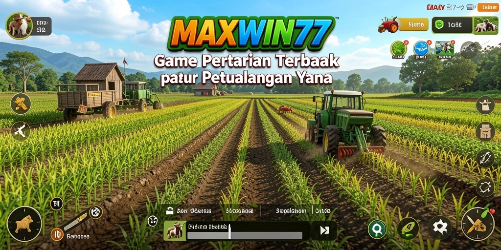 Tampilan gameplay <strong>MAXWIN77</strong> yang menakjubkan menunjukkan dunia pertanian yang penuh kehidupan.