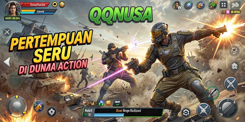 Tangkapan layar QQNUSA menampilkan pertarungan seru dan karakter yang beragam.