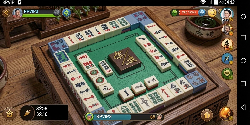 Screenshot gameplay RPVIP3 menunjukkan suasana permainan Mahjong yang seru.