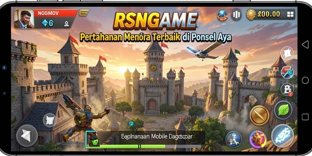 Tampilan gameplay RSNGAME dengan pertahanan menara yang strategis.