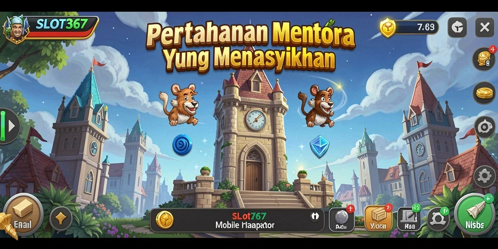 Screenshot menampilkan gameplay SLOT367 dengan aksi menara dan musuh.