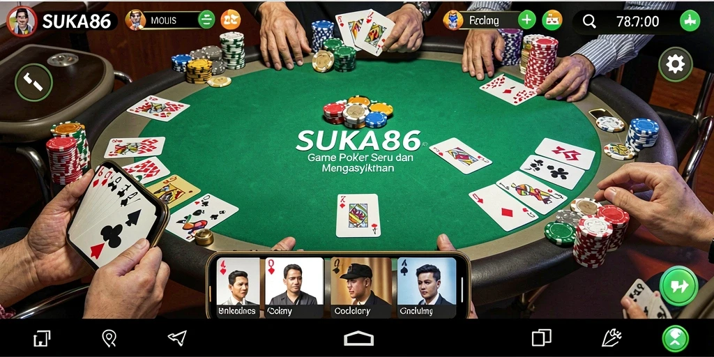 Tampilan gameplay Poker yang mendebarkan di aplikasi SUKA86.