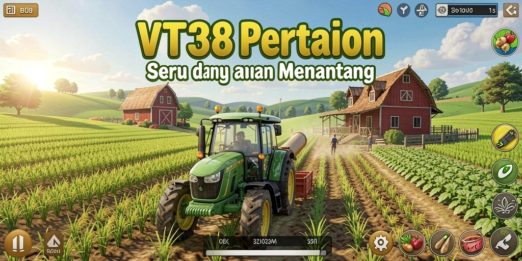 Tampilan gameplay VT38 yang memukau dengan aktivitas bercocok tanam.